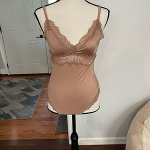 Abercombie & Fitch caramel/nude satin/lace thong bodysuit size XS never worn